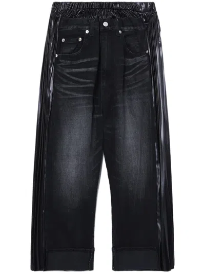 Junya Watanabe Cropped Panelled Wide-leg Jeans In Schwarz