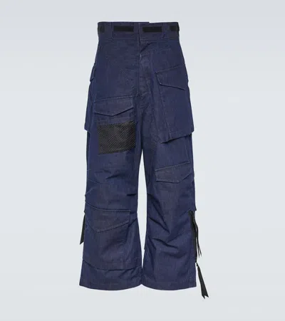 Junya Watanabe Deconstructed Denim Cargo Trousers In Blue