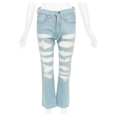 Pre-owned Junya Watanabe Denim 2020 Light Blue White Sequin Embellished Mid Rise Jeans Xs