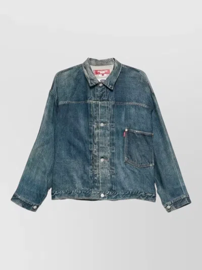 Junya Watanabe Denim Blazer Jacket Long Sleeves Point Collar In Blue