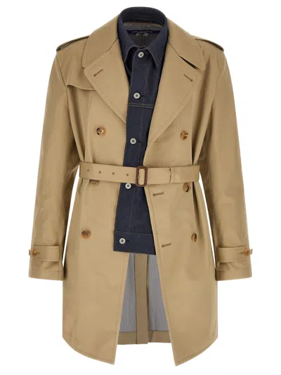 Junya Watanabe Trench Coat Denim Panel Storm Flap In Multi