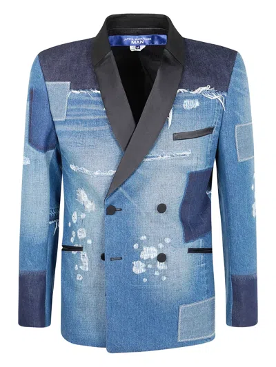 Junya Watanabe Denim Patchwork Blazer In Blue
