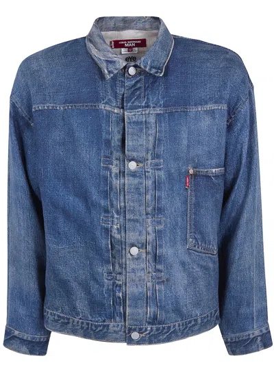 Junya Watanabe Denim Print Pure Linen Jacket In Blue
