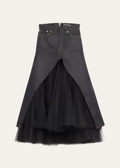 Junya Watanabe Denim Tulle Maxi Skirt In Black