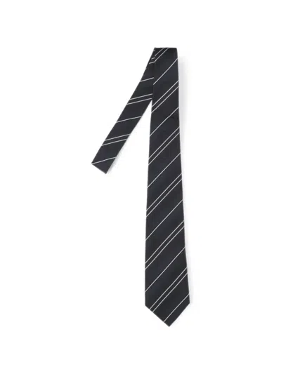 Junya Watanabe Diagonal-stripe Silk Tie In Gray