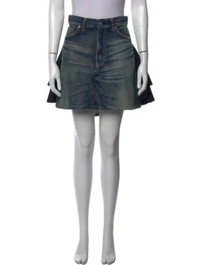 Pre-owned Junya Watanabe Distressed Accents Mini Skirt In Blue