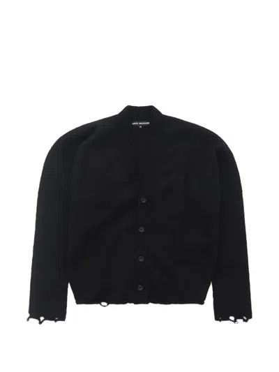 Junya Watanabe Distressed Asymmetric Cardigan In Black