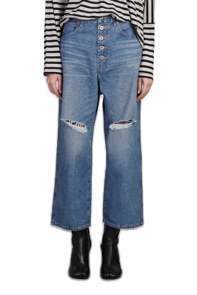 Junya Watanabe Distressed Denim Jeans In Blue