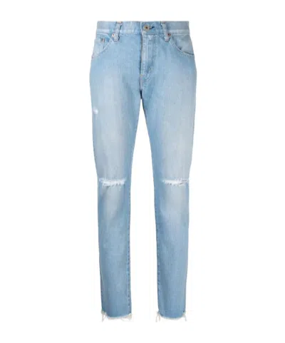 Junya Watanabe Distressed Skinny-cut Jeans In Blue