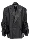 Shop Junya Watanabe Double-breasted Blazer With Curled Sleeves In Black