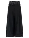 Junya Watanabe Double Layer Wide Leg Trousers With Pleated Fabric Back In Black