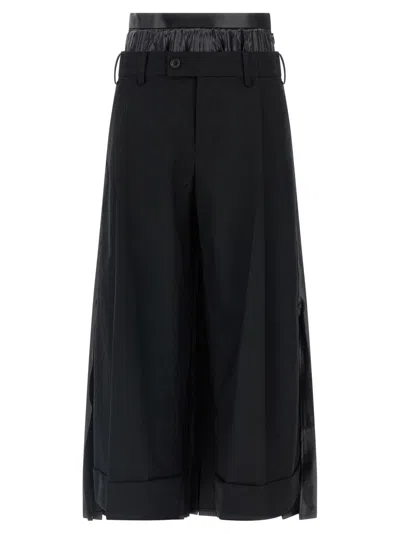 JUNYA WATANABE DOUBLE LAYER WIDE LEG TROUSERS WITH PLEATED FABRIC BACK