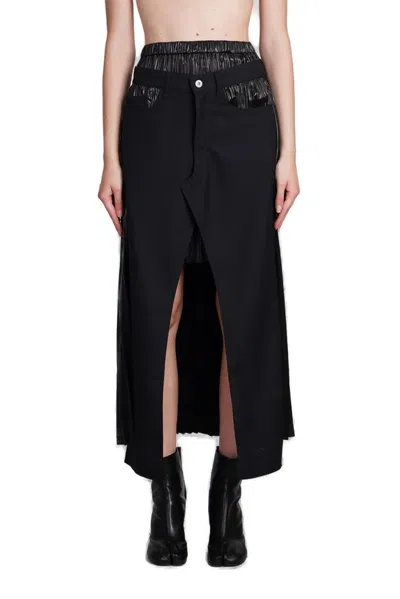 Junya Watanabe Double Layered Front Slit Midi Skirt In Schwarz