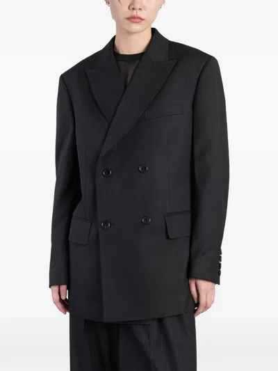 Junya Watanabe Pinstriped Wool-blend Double-breasted Blazer In Black