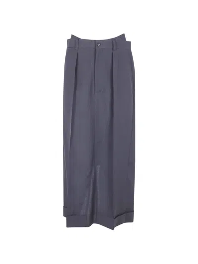 Junya Watanabe Double-waistband Pleated Midi Skirt In Gray