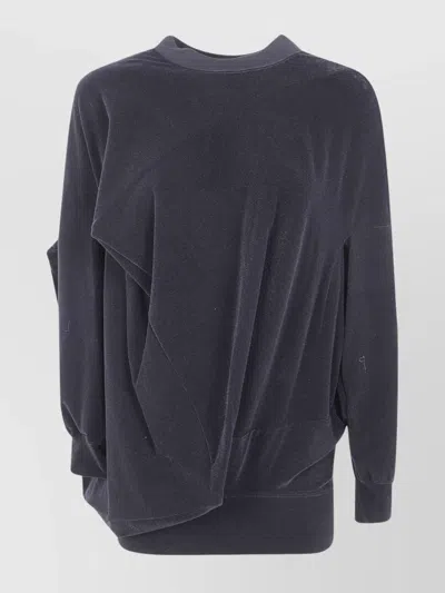 Junya Watanabe Draped Long Sleeve Velvet Top In Gray