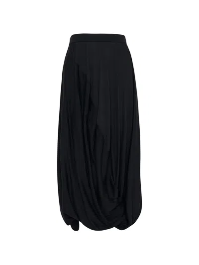 Junya Watanabe Draped Wool Maxi Skirt In Black