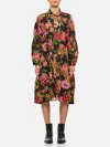 Junya Watanabe Flower Pattern Printed Shirt Dress In Schwarz