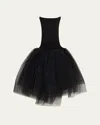 Junya Watanabe Structured Tulle Midi Dress With Off-the-shoulder Design In Black