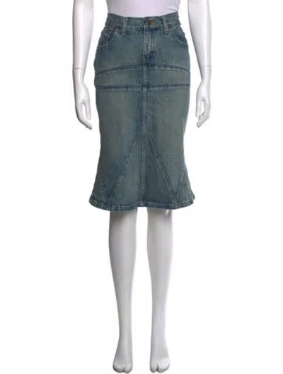 Pre-owned Junya Watanabe Embroidered Accent Midi Length Skirt In Blue