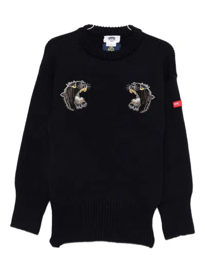 Junya Watanabe Wool Sweater With Embroidered Design And Ribbed Neckline In Multi