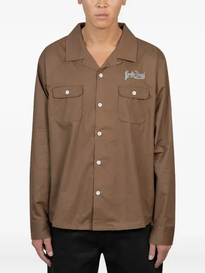 Junya Watanabe Embroidered-detail Cotton Shirt In Brown