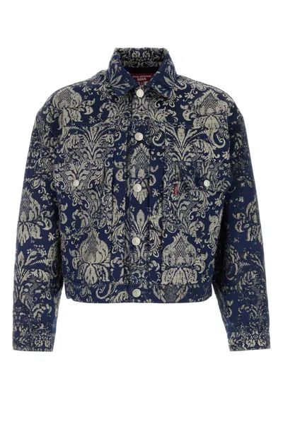 Junya Watanabe Embroidered Jacquard Jacket With Contrast Lining In Blue