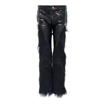 Junya Watanabe Fake Leather Acrylic Faux Fur Pants In Black