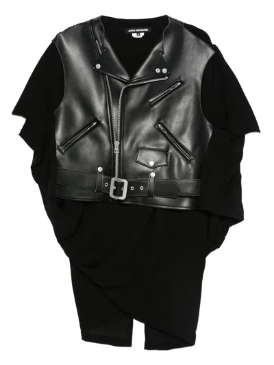 Junya Watanabe Fake Leather X Polyester Georgette Dress In Black