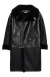 Junya Watanabe Faux Leather & Faux Fur Coat In Black