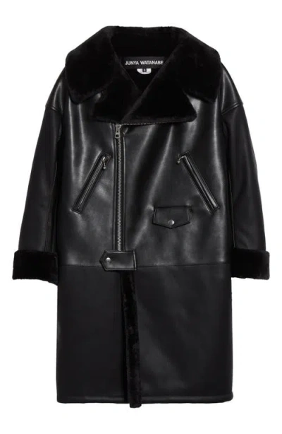 Junya Watanabe Faux Leather & Faux Fur Coat In Black