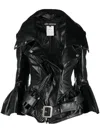 Junya Watanabe Fitted Faux Leather Flared Biker Jacket In Black
