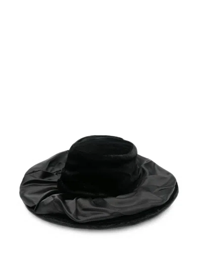 Junya Watanabe Faux-fur Satin Wide Brim Bucket Hat In Black