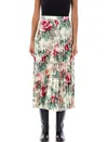 Junya Watanabe Flower Pattern Printed Pleated Midi Skirt In Off Whte/pink
