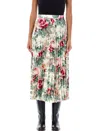 Junya Watanabe Flower Pattern Printed Pleated Midi Skirt In Off Whte/pink