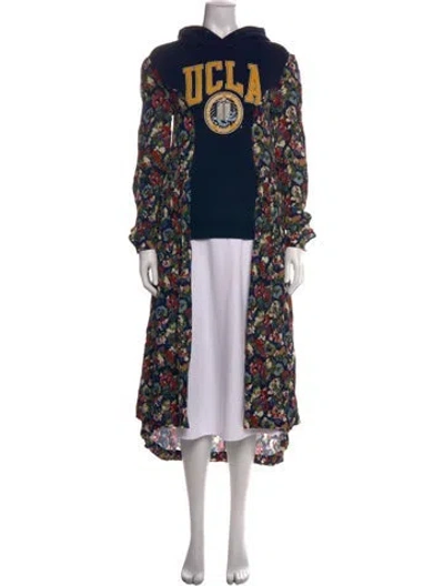 Pre-owned Junya Watanabe Floral Print Crew Neck Hoodie In Blue