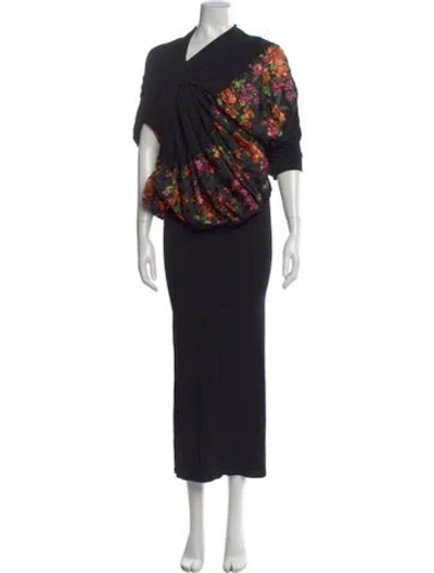 Pre-owned Junya Watanabe Floral Print Long Dress In Black