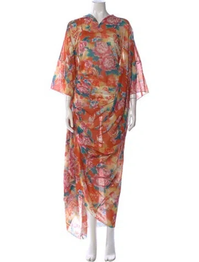 Pre-owned Junya Watanabe Floral Print Long Dress In Orange