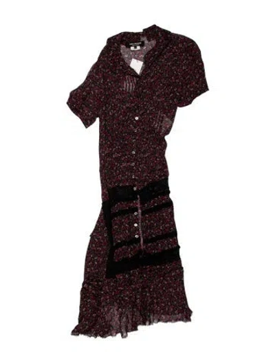 Pre-owned Junya Watanabe Floral Print Long Dress In Red