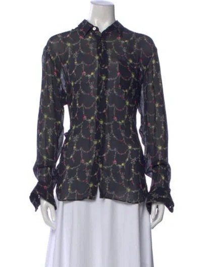 Pre-owned Junya Watanabe Floral Print Long Sleeve Blouse In Black
