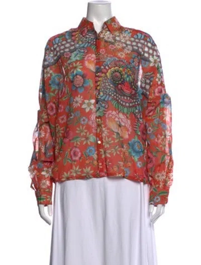Pre-owned Junya Watanabe Floral Print Long Sleeve Blouse In Orange