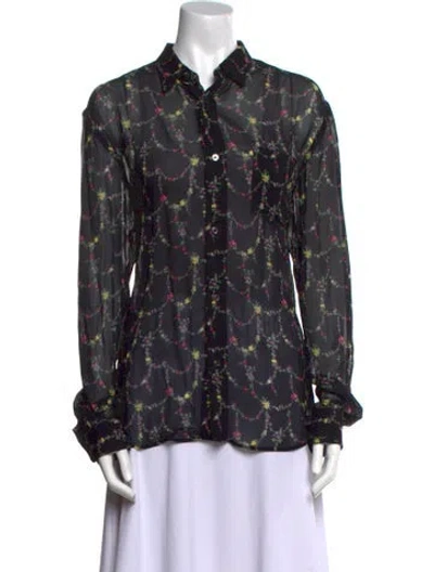 Pre-owned Junya Watanabe Floral Print Long Sleeve Button-up Top In Black