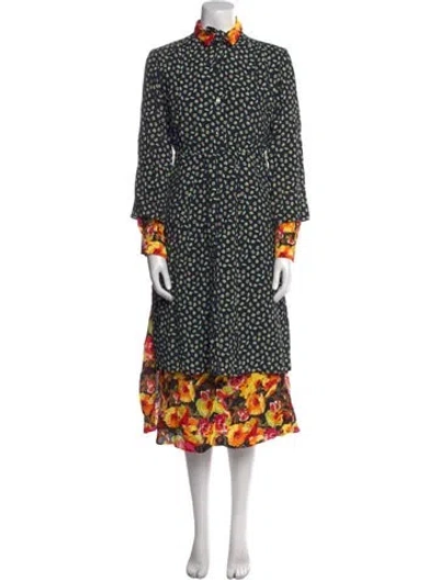 Pre-owned Junya Watanabe Floral Print Midi Length Dress In Black