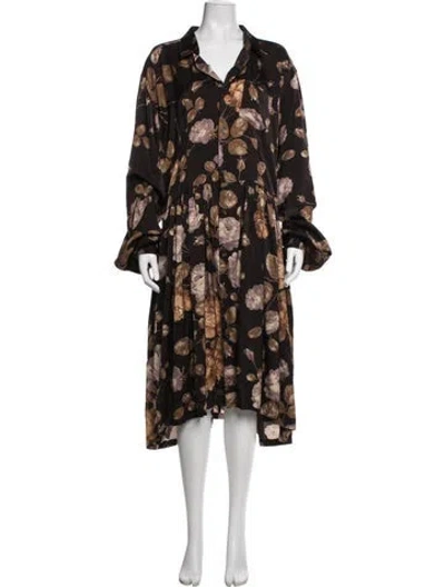 Pre-owned Junya Watanabe Floral Print Midi Length Dress In Brown/green
