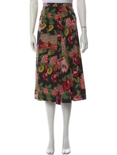 Pre-owned Junya Watanabe Floral Print Midi Length Skirt In Black