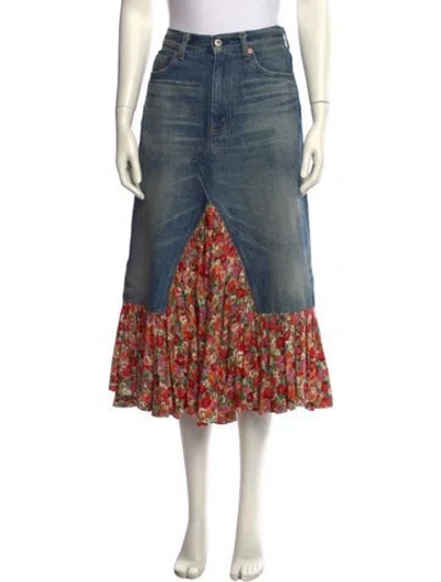 Pre-owned Junya Watanabe Floral Print Midi Length Skirt In Blue