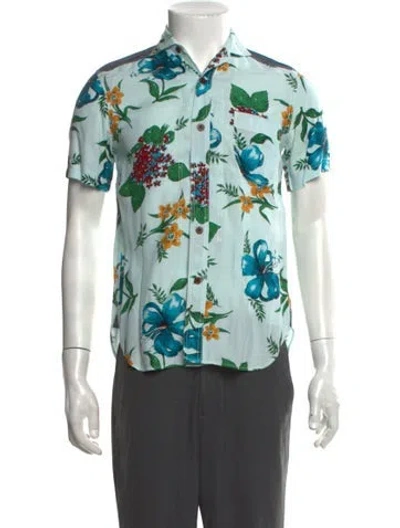 Pre-owned Junya Watanabe Floral Print Short Sleeve Shirt In Blue