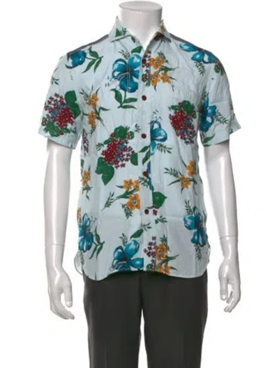 Pre-owned Junya Watanabe Floral Print Short Sleeve Shirt In Blue