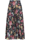 Junya Watanabe Flower Pattern Printed Pleated Midi Skirt In Blue