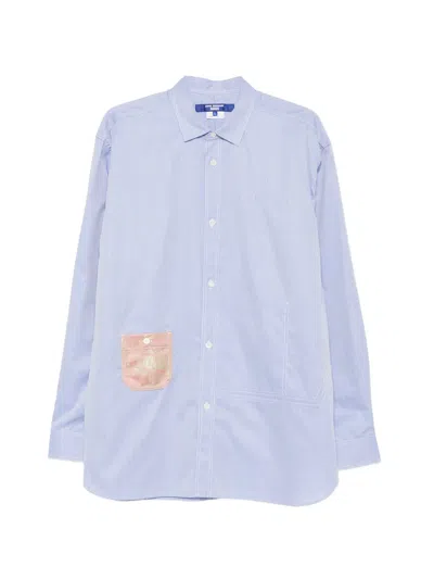 Junya Watanabe Floral-patch Pinstriped-pattern Shirt In Blue